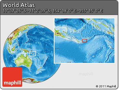 Physical Location Map of the Area around 11° 20' 3" S, 154° 46' 30" E