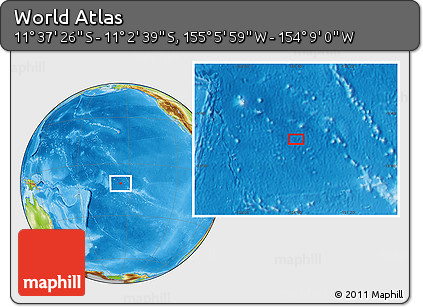 Physical Location Map of the Area around 11° 20' 3" S, 154° 37' 30" W