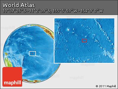 Physical Location Map of the Area around 11° 20' 3" S, 154° 37' 30" W