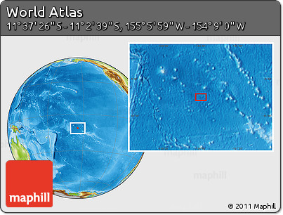 Physical Location Map of the Area around 11° 20' 3" S, 154° 37' 30" W