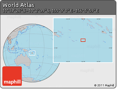 Gray Location Map of the Area around 11° 20' 3" S, 155° 37' 30" E