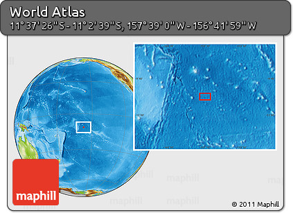 Physical Location Map of the Area around 11° 20' 3" S, 157° 10' 30" W