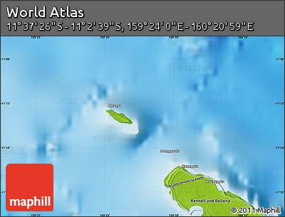 Physical Map of the Area around 11° 20' 3" S, 159° 52' 30" E