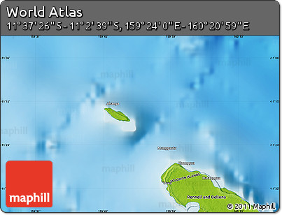 Physical Map of the Area around 11° 20' 3" S, 159° 52' 30" E