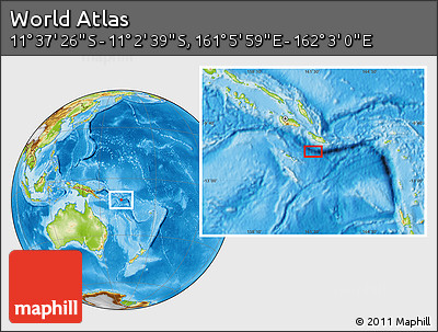 Physical Location Map of the Area around 11° 20' 3" S, 161° 34' 29" E