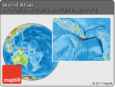 Physical Location Map of the Area around 11° 20' 3" S, 161° 34' 29" E