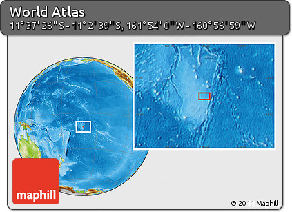 Physical Location Map of the Area around 11° 20' 3" S, 161° 25' 30" W