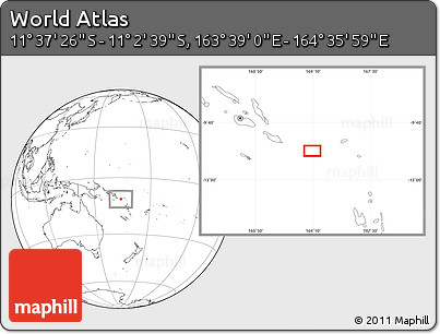 Blank Location Map of the Area around 11° 20' 3" S, 164° 7' 30" E