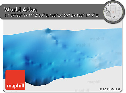 Physical Panoramic Map of the Area around 11° 20' 3" S, 165° 49' 29" E