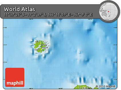 Physical Map of the Area around 11° 20' 3" S, 166° 40' 30" E