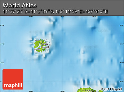 Physical Map of the Area around 11° 20' 3" S, 166° 40' 30" E