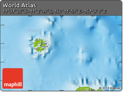 Physical Map of the Area around 11° 20' 3" S, 166° 40' 30" E