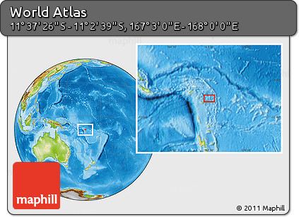 Physical Location Map of the Area around 11° 20' 3" S, 167° 31' 30" E