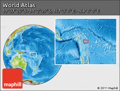 Physical Location Map of the Area around 11° 20' 3" S, 167° 31' 30" E