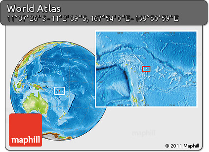 Physical Location Map of the Area around 11° 20' 3" S, 168° 22' 30" E
