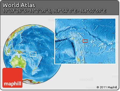 Physical Location Map of the Area around 11° 20' 3" S, 168° 22' 30" E