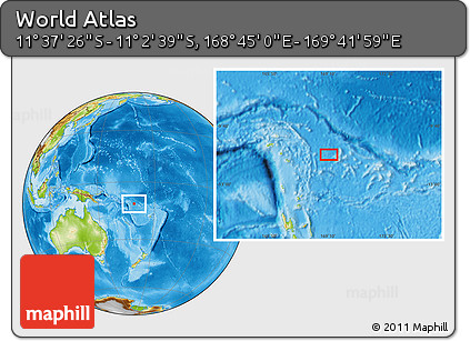 Physical Location Map of the Area around 11° 20' 3" S, 169° 13' 29" E