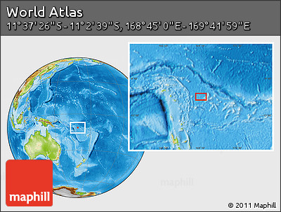 Physical Location Map of the Area around 11° 20' 3" S, 169° 13' 29" E