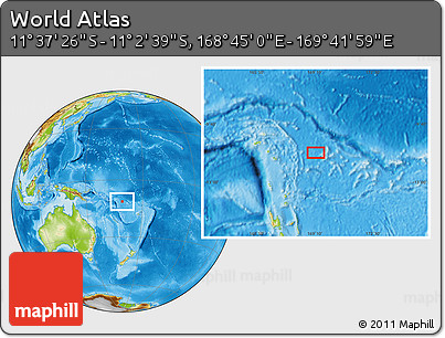 Physical Location Map of the Area around 11° 20' 3" S, 169° 13' 29" E