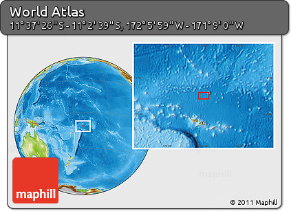 Physical Location Map of the Area around 11° 20' 3" S, 171° 37' 30" W