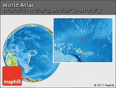 Physical Location Map of the Area around 11° 20' 3" S, 171° 37' 30" W