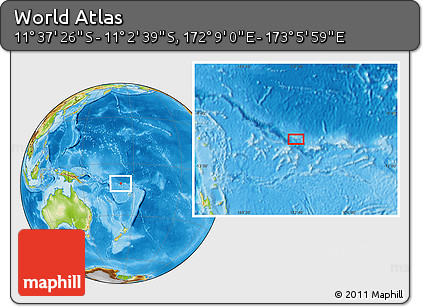 Physical Location Map of the Area around 11° 20' 3" S, 172° 37' 30" E