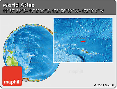 Physical Location Map of the Area around 11° 20' 3" S, 172° 28' 29" W