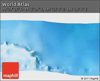 Shaded Relief 3D Map of the Area around 11° 20' 3" S, 176° 1' 30" E