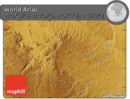 Physical Map of the Area around 11° 20' 3" S, 17° 4' 30" E