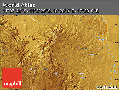 Physical Map of the Area around 11° 20' 3" S, 17° 4' 30" E