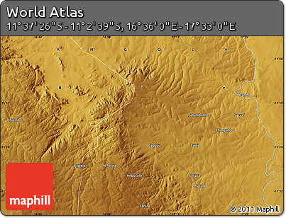 Physical Map of the Area around 11° 20' 3" S, 17° 4' 30" E
