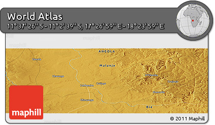 Physical Panoramic Map of the Area around 11° 20' 3" S, 17° 55' 29" E