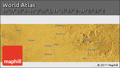 Physical Panoramic Map of the Area around 11° 20' 3" S, 17° 55' 29" E