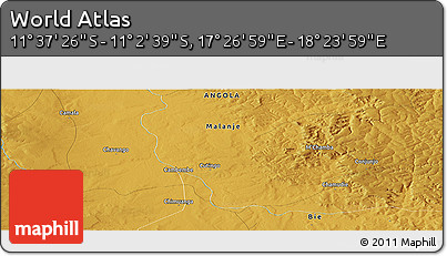 Physical Panoramic Map of the Area around 11° 20' 3" S, 17° 55' 29" E