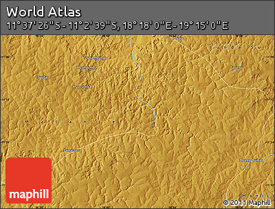 Physical Map of the Area around 11° 20' 3" S, 18° 46' 29" E