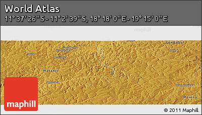 Physical Panoramic Map of the Area around 11° 20' 3" S, 18° 46' 29" E