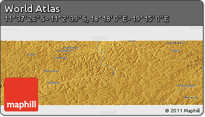 Physical Panoramic Map of the Area around 11° 20' 3" S, 18° 46' 29" E