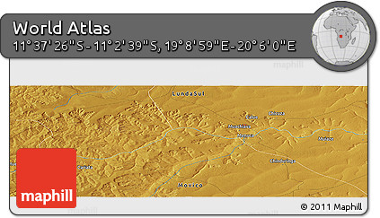 Physical Panoramic Map of the Area around 11° 20' 3" S, 19° 37' 30" E