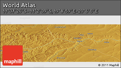 Physical Panoramic Map of the Area around 11° 20' 3" S, 19° 37' 30" E