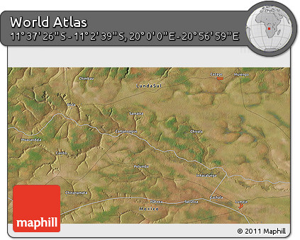 Satellite 3D Map of the Area around 11° 20' 3" S, 20° 28' 30" E
