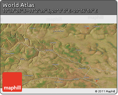 Satellite 3D Map of the Area around 11° 20' 3" S, 20° 28' 30" E
