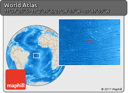 Shaded Relief Location Map of the Area around 11° 20' 3" S, 21° 10' 29" W