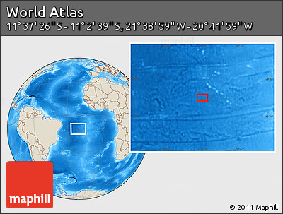 Shaded Relief Location Map of the Area around 11° 20' 3" S, 21° 10' 29" W