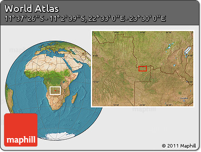 Satellite Location Map of the Area around 11° 20' 3" S, 23° 1' 29" E