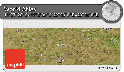 Satellite Panoramic Map of the Area around 11° 20' 3" S, 23° 1' 29" E