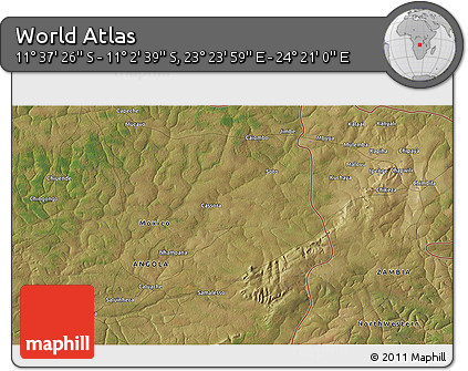 Satellite 3D Map of the Area around 11° 20' 3" S, 23° 52' 30" E