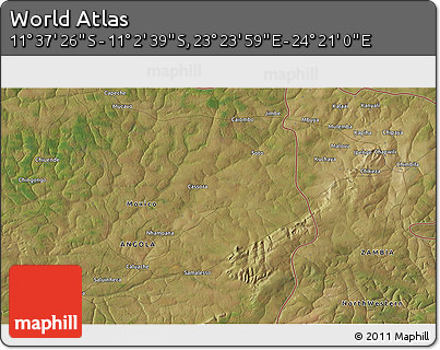 Satellite 3D Map of the Area around 11° 20' 3" S, 23° 52' 30" E