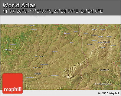 Satellite 3D Map of the Area around 11° 20' 3" S, 23° 52' 30" E