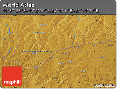 Physical Map of the Area around 11° 20' 3" S, 24° 43' 30" E
