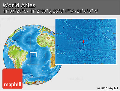 Physical Location Map of the Area around 11° 20' 3" S, 24° 34' 30" W